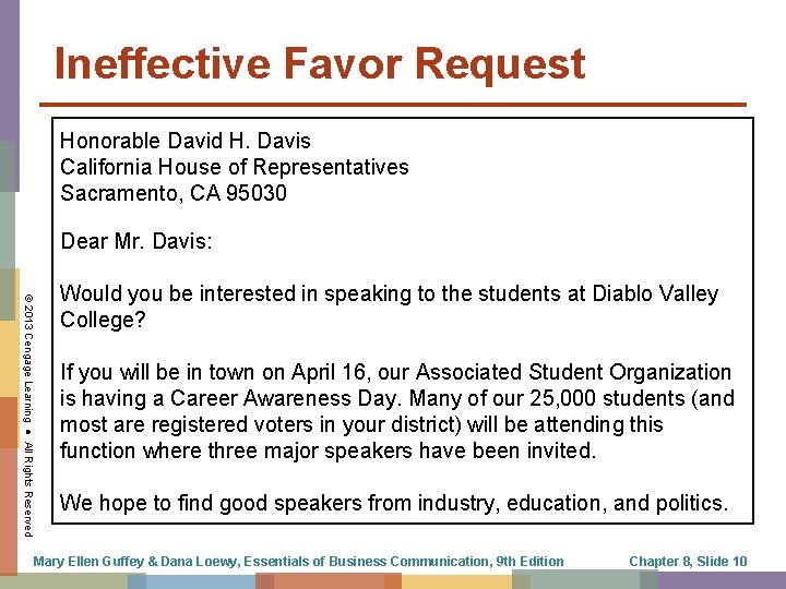 Ineffective Favor Request Honorable David H. Davis California House of Representatives Sacramento, CA 95030