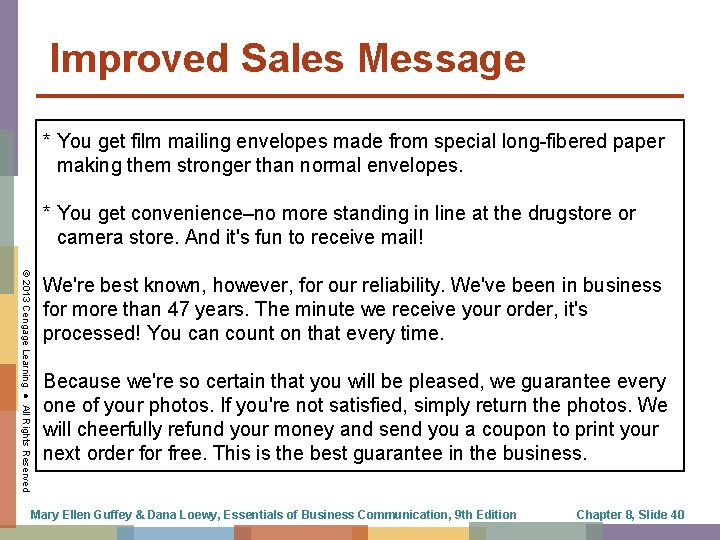 Improved Sales Message * You get film mailing envelopes made from special long-fibered paper