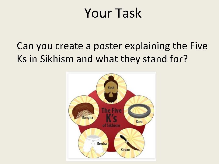 Your Task Can you create a poster explaining the Five Ks in Sikhism and