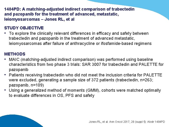 1484 PD: A matching-adjusted indirect comparison of trabectedin and pazopanib for the treatment of