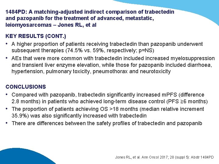 1484 PD: A matching-adjusted indirect comparison of trabectedin and pazopanib for the treatment of