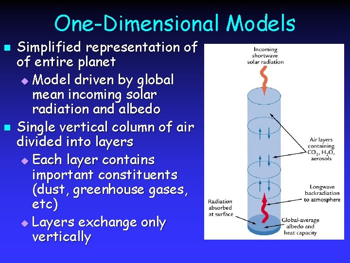 One-Dimensional Models n n Simplified representation of of entire planet u Model driven by