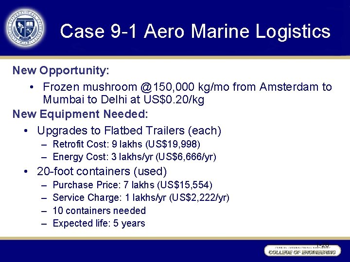 Case 9 -1 Aero Marine Logistics New Opportunity: • Frozen mushroom @150, 000 kg/mo