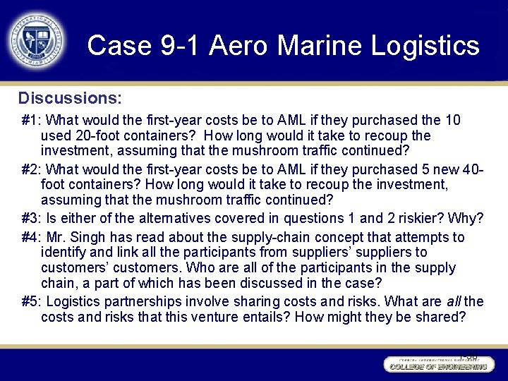 Case 9 -1 Aero Marine Logistics Discussions: #1: What would the first-year costs be