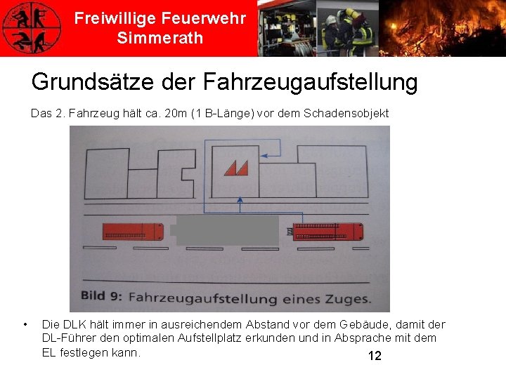 Freiwillige Feuerwehr Simmerath Grundsätze der Fahrzeugaufstellung Das 2. Fahrzeug hält ca. 20 m (1
