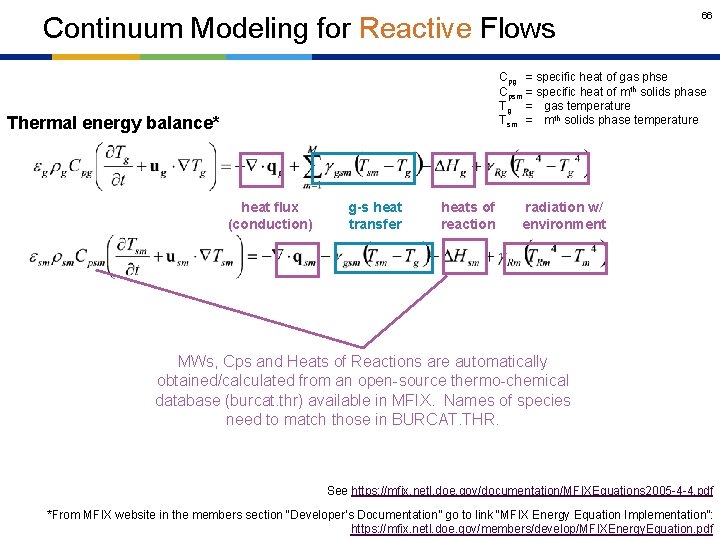 Continuum Modeling for Reactive Flows 66 Cpg = specific heat of gas phse Cpsm