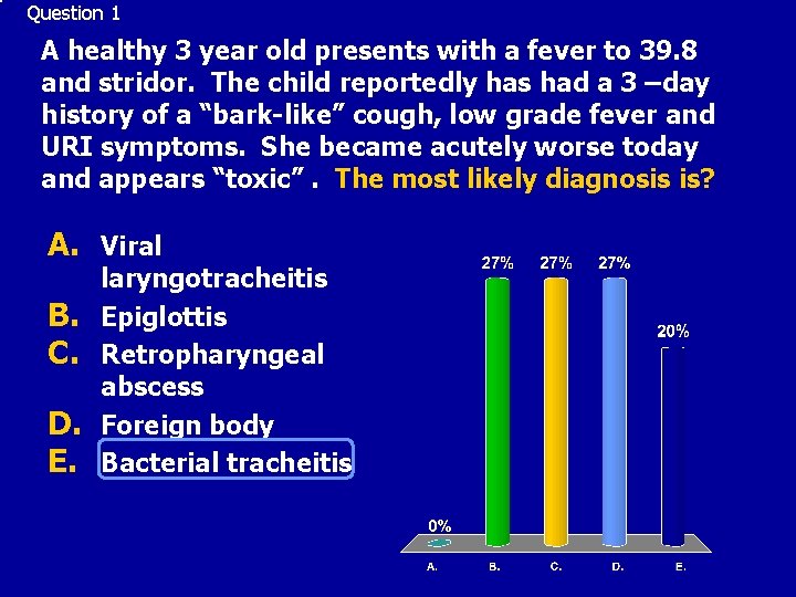 Question 1 A healthy 3 year old presents with a fever to 39. 8