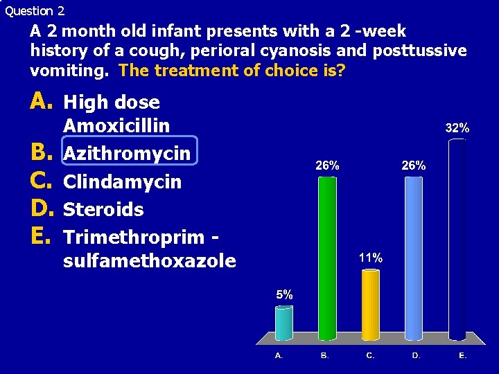 Question 2 A 2 month old infant presents with a 2 -week history of