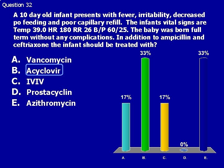 Question 32 A 10 day old infant presents with fever, irritability, decreased po feeding