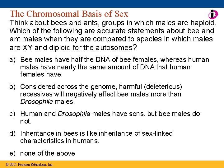 The Chromosomal Basis of Sex Think about bees and ants, groups in which males