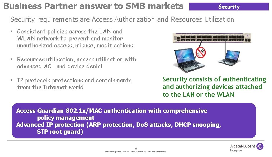 Business Partner answer to SMB markets Security requirements are Access Authorization and Resources Utilization