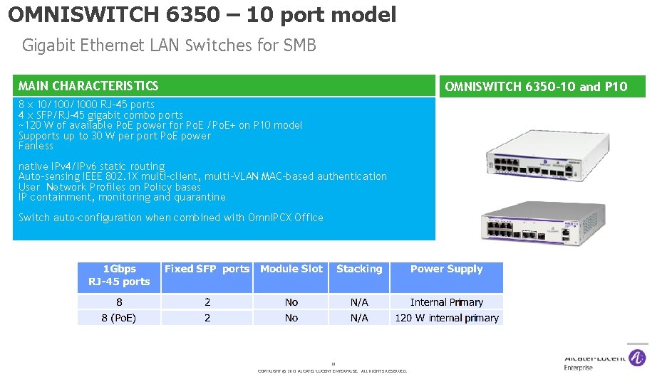 OMNISWITCH 6350 – 10 port model Gigabit Ethernet LAN Switches for SMB MAIN CHARACTERISTICS