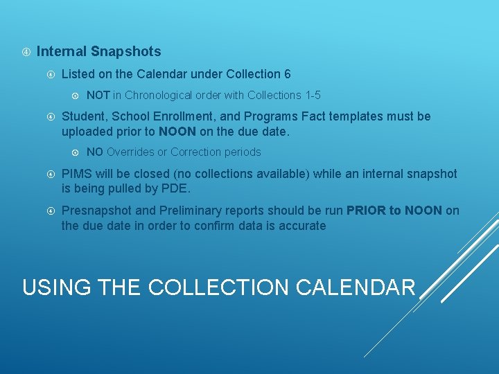  Internal Snapshots Listed on the Calendar under Collection 6 NOT in Chronological order