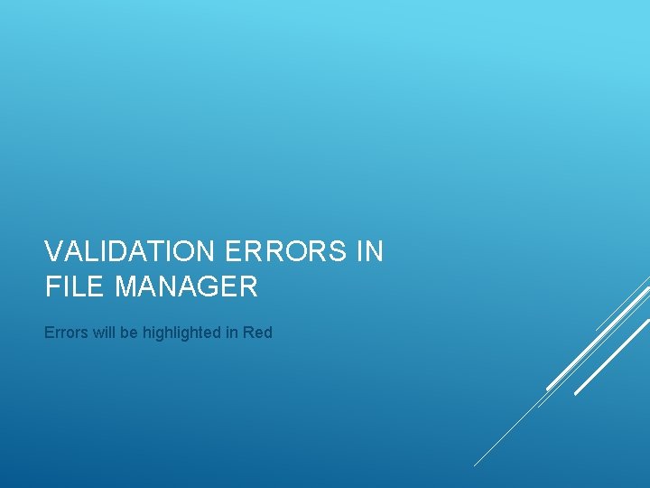 VALIDATION ERRORS IN FILE MANAGER Errors will be highlighted in Red 