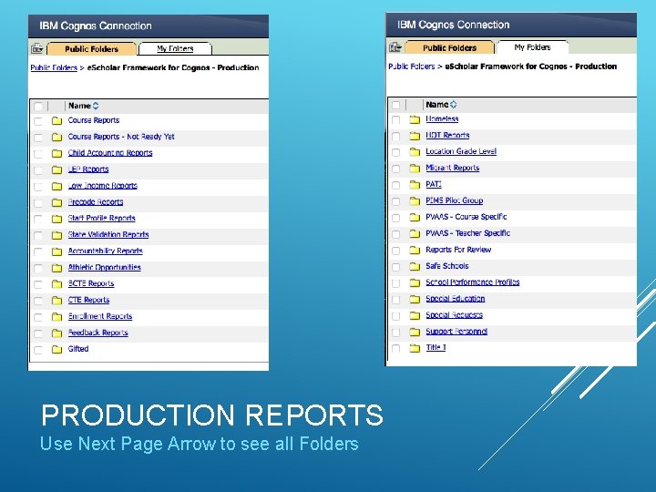 PRODUCTION REPORTS Use Next Page Arrow to see all Folders 