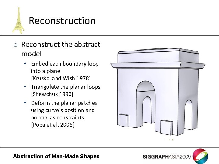 Reconstruction o Reconstruct the abstract model • Embed each boundary loop into a plane