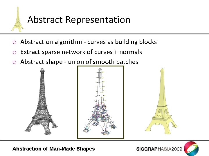 Abstract Representation o Abstraction algorithm - curves as building blocks o Extract sparse network