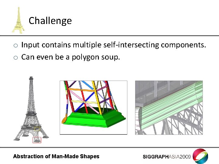 Challenge o Input contains multiple self-intersecting components. o Can even be a polygon soup.