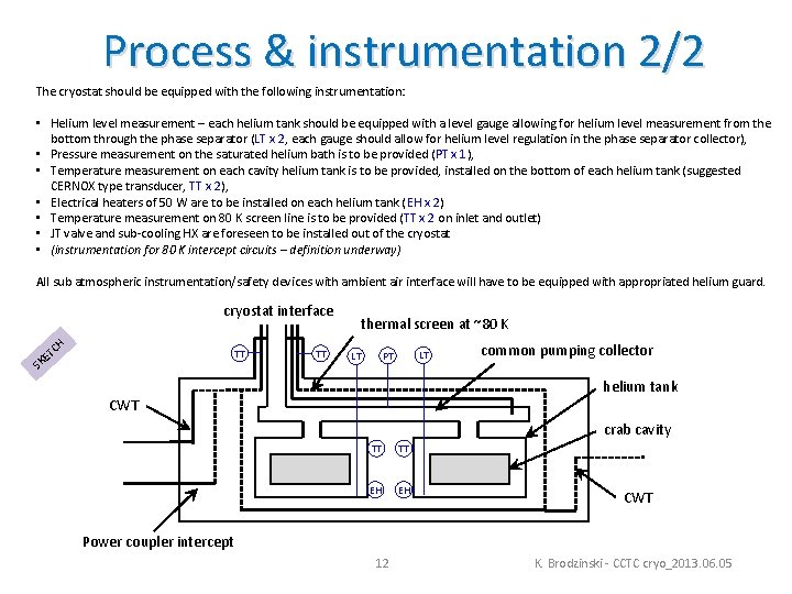 Process & instrumentation 2/2 The cryostat should be equipped with the following instrumentation: •