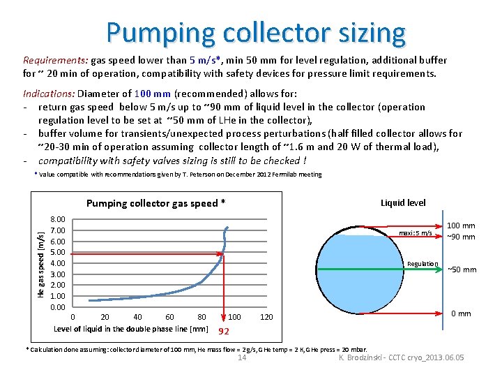 Pumping collector sizing Requirements: gas speed lower than 5 m/s*, min 50 mm for