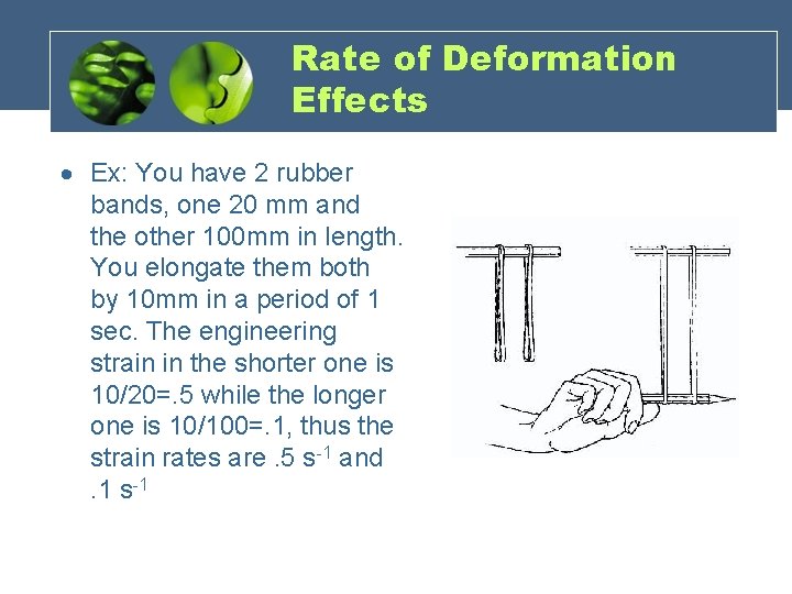 Rate of Deformation Effects Ex: You have 2 rubber bands, one 20 mm and