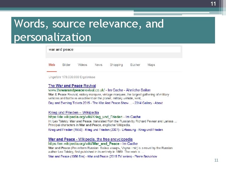 11 Words, source relevance, and personalization 11 