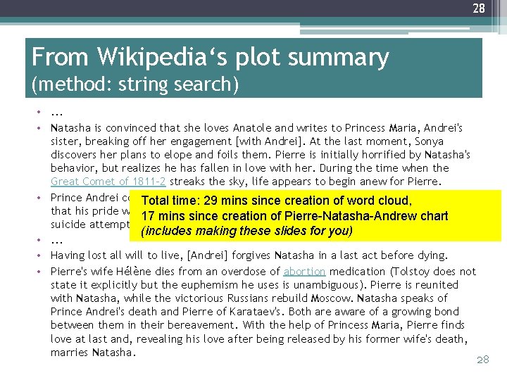 28 From Wikipedia‘s plot summary (method: string search) • . . . • Natasha