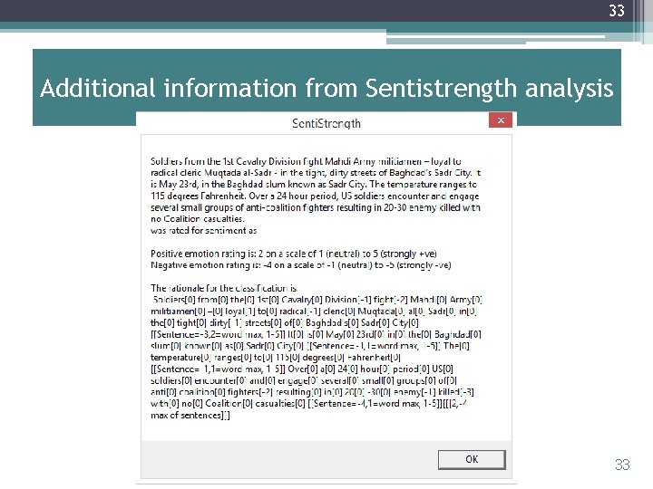 33 Additional information from Sentistrength analysis 33 