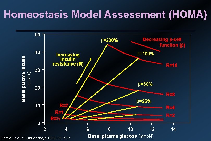 Homeostasis Model Assessment (HOMA) 50 b=200% (m. U/ml) Basal plasma insulin 40 Increasing insulin