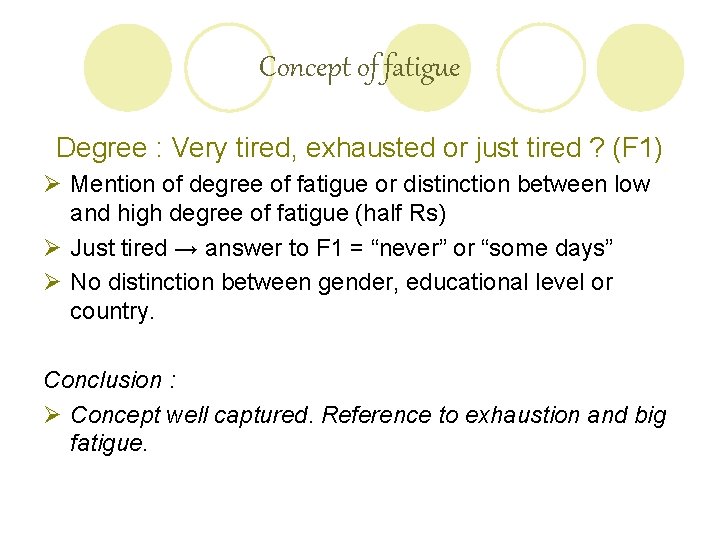 Concept of fatigue Degree : Very tired, exhausted or just tired ? (F 1)