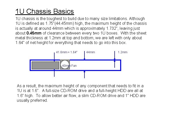 1 U Chassis Basics 1 U chassis is the toughest to build due to