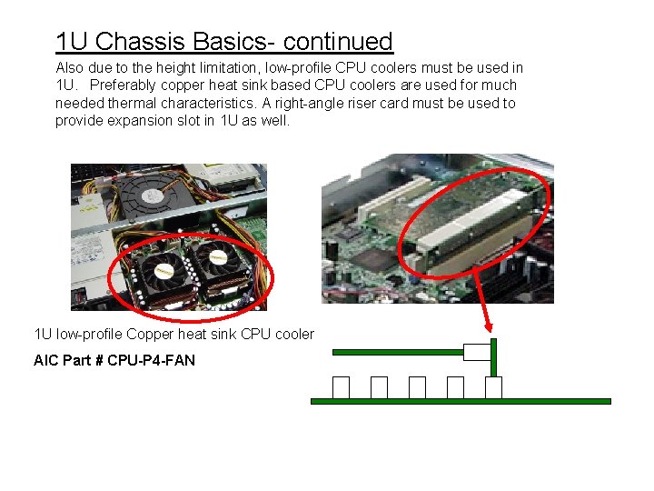 1 U Chassis Basics- continued Also due to the height limitation, low-profile CPU coolers