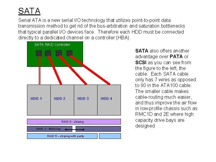 SATA Serial ATA is a new serial I/O technology that utilizes point-to-point data transmission