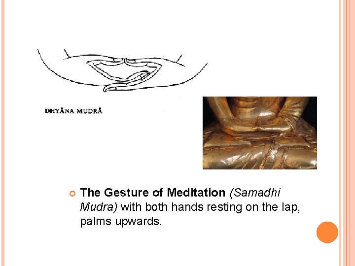  The Gesture of Meditation (Samadhi Mudra) with both hands resting on the lap,
