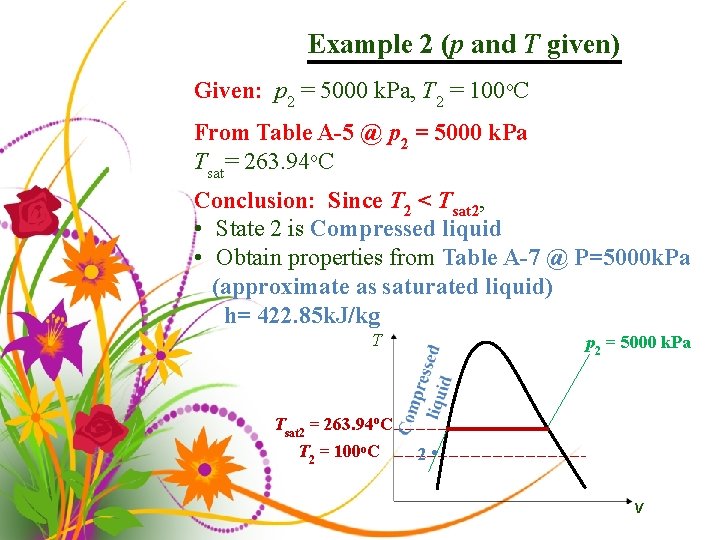 Example 2 (p and T given) Given: p 2 = 5000 k. Pa, T