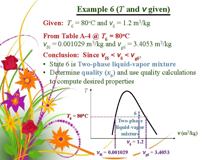 Example 6 (T and v given) Given: T 6 = 80 o. C and