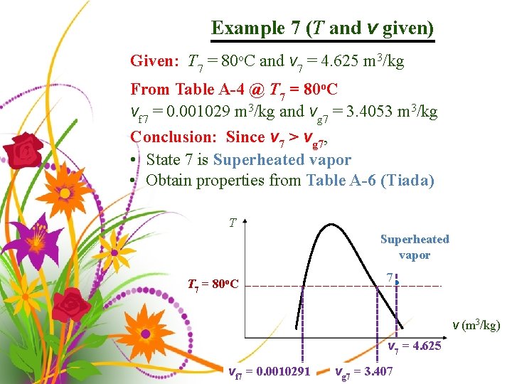 Example 7 (T and v given) Given: T 7 = 80 o. C and