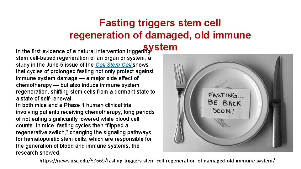 Fasting triggers stem cell regeneration of damaged, old immune system In the first evidence