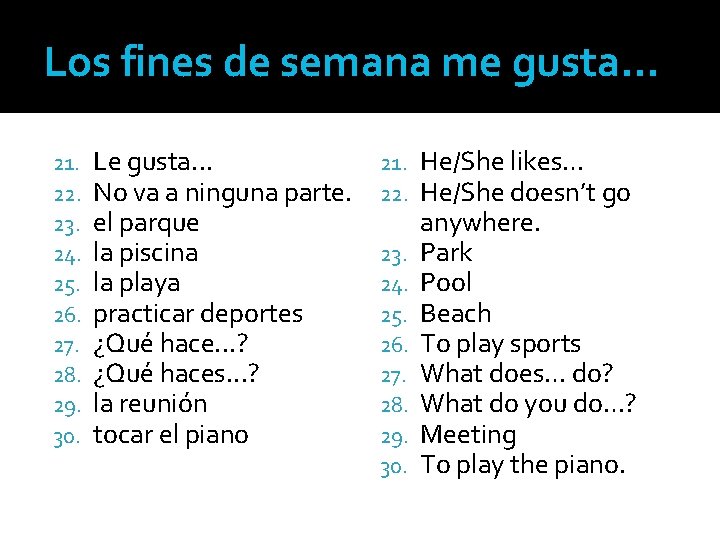 Los fines de semana me gusta… 21. 22. 23. 24. 25. 26. 27. 28.