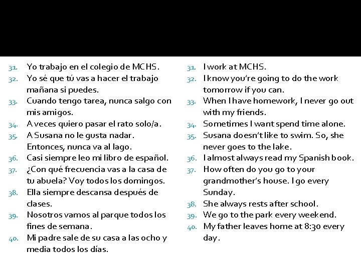 31. 32. 33. 34. 35. 36. 37. 38. 39. 40. Yo trabajo en el