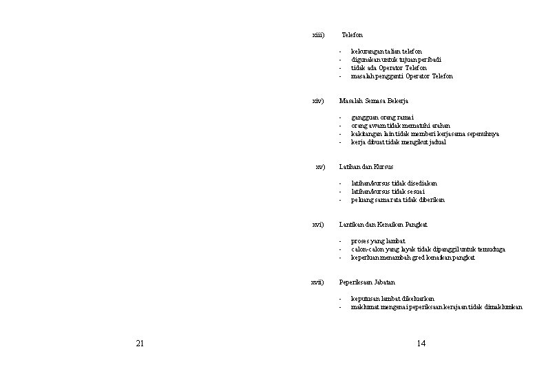 xiii) Telefon - xiv) Masalah Semasa Bekerja - xv) proses yang lambat calon-calon yang