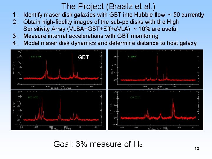 The Project (Braatz et al. ) 1. Identify maser disk galaxies with GBT into