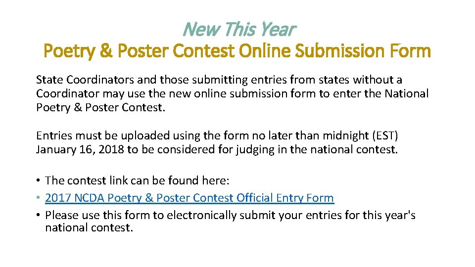 New This Year Poetry & Poster Contest Online Submission Form State Coordinators and those