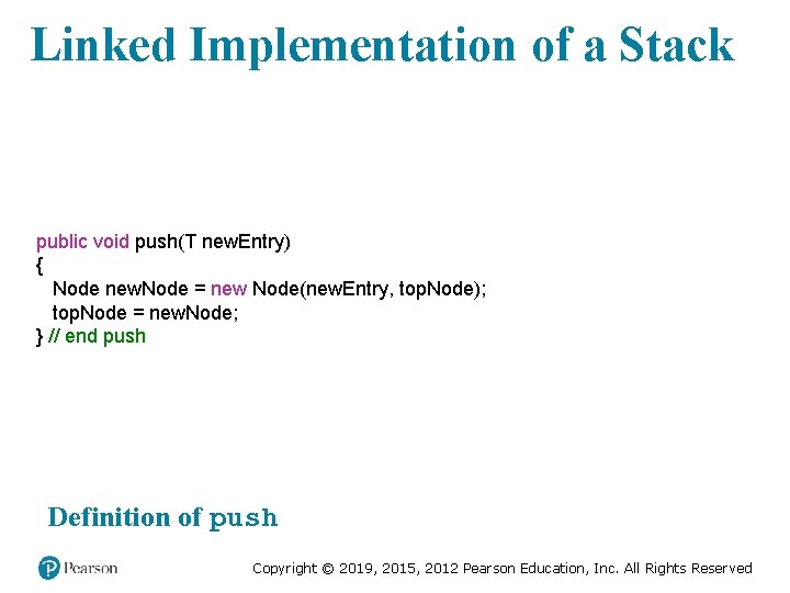 Linked Implementation of a Stack public void push(T new. Entry) { Node new. Node