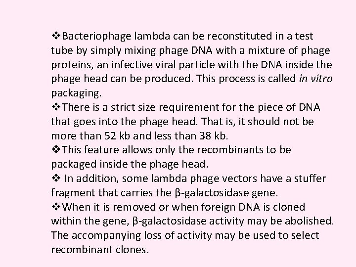 v. Bacteriophage lambda can be reconstituted in a test tube by simply mixing phage