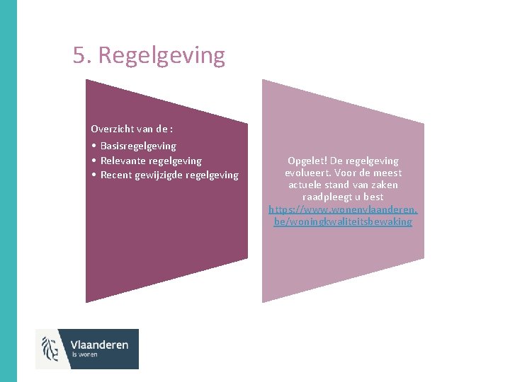 5. Regelgeving Overzicht van de : • Basisregelgeving • Relevante regelgeving • Recent gewijzigde