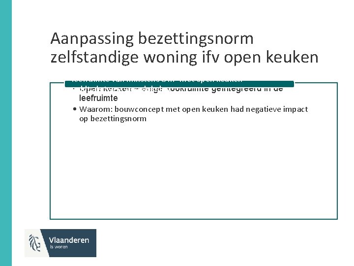 Aanpassing bezettingsnorm zelfstandige woning ifv open keuken leefruimte van minstens 8 m² met open