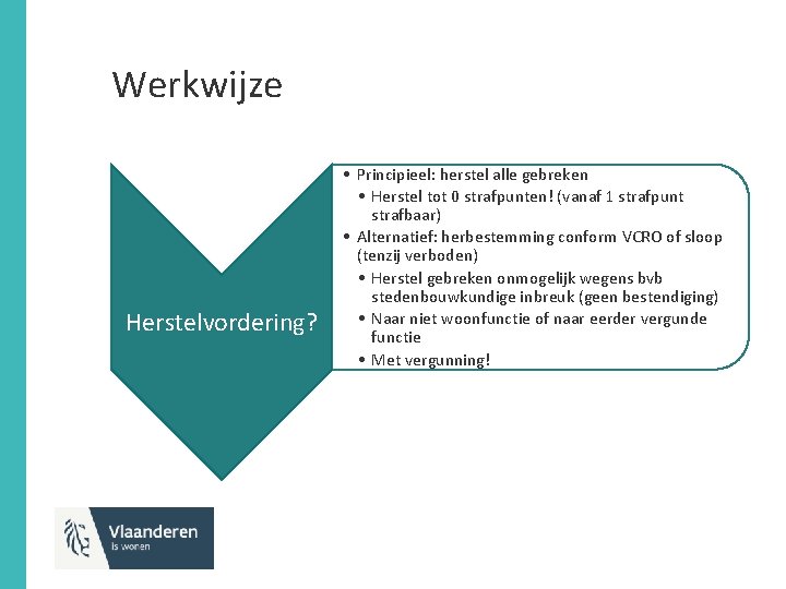 Werkwijze Herstelvordering? • Principieel: herstel alle gebreken • Herstel tot 0 strafpunten! (vanaf 1