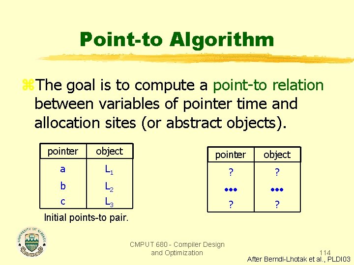 Point-to Algorithm z. The goal is to compute a point-to relation between variables of