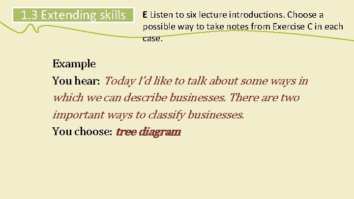 1. 3 Extending skills E Listen to six lecture introductions. Choose a possible way